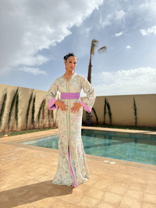 Caftan pastel brodé – IMEX COUTURE